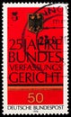 Postage stamp printed in Germany shows Emblem and Commemorative Inscription, Federal Constitutional Court, Karlsruhe serie, circa