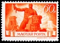 Postage stamp printed in Hungary shows Worker with hammer and broken chain, Reconstruction serie, circa 1945