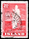 Postage stamp printed in Iceland shows Geyser, Country-specific Motifs serie, circa 1938