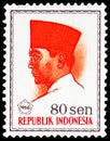 Postage stamp printed in Indonesia shows President Sukarno, serie, 80 Indonesian sen, circa 1966 Royalty Free Stock Photo