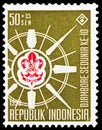 Postage stamp printed in Indonesia shows World Scout Jamboree, serie, 50 25 Indonesian sen, circa 1959