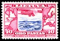 Postage stamp printed in Lithuania shows Flated plane `Lituanica`, Death of Captains Steponas Darius and Stasys Girenas serie, cir Royalty Free Stock Photo