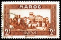 Postage stamp printed in Morocco shows Ouarzazar: Kasbah Si Madani, Monuments serie, circa 1933