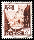 Postage stamp printed in Morocco shows Vasque pigeon, Landscapes & Monuments 1949 serie, circa 1949 Royalty Free Stock Photo