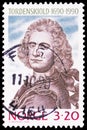 Postage stamp printed in Norway shows Peter Wessel Tordenskiold 1690-1720 admiral, serie, circa 1990 Royalty Free Stock Photo