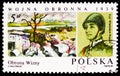 Postage stamp printed in Poland shows Defense of Wizny, Captain Wladyslaw Raginis, Invasion of Poland 1985 serie, circa 1985 Royalty Free Stock Photo