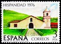 Postage stamp printed in Spain shows Mision de Orosi, Hispanic Heriatge: Costa Rica, Hispanidad serie, circa 1976