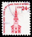 Postage stamp printed in United States shows Old North Church, Boston, Americana Issue serie, circa 1975 Royalty Free Stock Photo