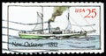 Postage stamp printed in United States shows Steamboats New Orleans, 1812, Steamboats Issue serie, 25 c - United States cent,