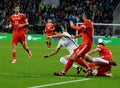 Russian midfielders Aleksandr Samedov, Daler Kuzyayev, Aleksandr Yerokhin and South Korean defender Hyun-Soo Jang during