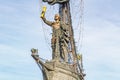 Moscow, Russia - October 03, 2019: Russian tsar Peter the Great at the helm of a sailboat against blue sky in sunny day. Monument Royalty Free Stock Photo