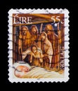 MOSCOW, RUSSIA - OCTOBER 1, 2017: A stamp printed in Ireland shows The Adoration of the Shepherds, Christmas 2007 serie, circa Royalty Free Stock Photo