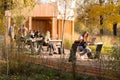 MOSCOW, RUSSIA - Students working in park