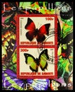 Two stamps block printed in Djibouti shows Charaxes Bernardus and Polyura Jalysus butterflies, serie, circa 2009 Royalty Free Stock Photo