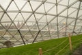 Moscow, Russia-October 10, 2019: under the glass dome of the amphitheater in Zaryadye Park in Moscow. View of the Kremlin panorama