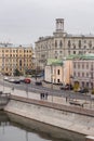 Moscow, Russia - October 05, 2019: View of Kadashevskaya embankment from the Patriarchal bridge. center of Moscow. Industrial