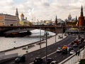 Moscow, Russia - October 22, 2017: View of Kremlin and City on the promenade of Moscow river