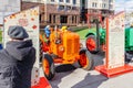 Moscow, Russia - October 08, 2019: Vintage italian wheel tractor FIAT 25 in sunlight on the exhibition of agricultural machinery