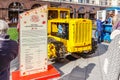 Moscow, Russia - October 08, 2019: Yellow soviet arable crawler tractor VGTZ DT-54 on the exhibition of agricultural machinery on