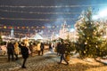 28.12.2019. Moscow.Russia. People walk through the new year`s fair on the festively decorated red square near the Kremlin. Royalty Free Stock Photo