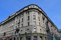 Moscow, Russia, September, 01, 2018. People walking near house 1/2 building 1 at the intersection of Solyanka and Zabelin streets, Royalty Free Stock Photo