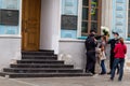 Moscow, Russia: 08.16.2020. Presidential elections in Belarus. Police forbid girls from putting white flowers Royalty Free Stock Photo