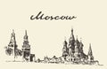 Moscow Russia Red square Kremlin drawn sketch Royalty Free Stock Photo