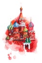 Moscow Russia Red square Saint Basil Cathedral Watercolor Royalty Free Stock Photo