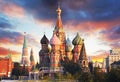Moscow, Russia - Red square view of St. Basil`s Cathedral at sunrise, nobody Royalty Free Stock Photo