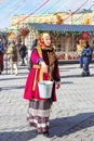 Moscow, Russia, Russian beauty at the celebration of Maslenitsa at Manezhnaya square in Moscow, Russia. Festival `The Moscow Mardi