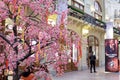 Russian religious holiday Maslenitsa. The GUM shopping center on Red Square is decorated for the spring holidays