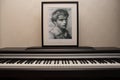 Schubert`s portrait on the piano. A composition of the composer portrait on the piano keyboard.