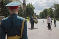 MOSCOW / RUSSIA: 01/07/2021 Sea and River Fleet Worker`s Day. Wreath-laying ceremony at Tomb of the Unknown Soldier in Alexander g