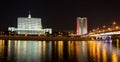 Russian White House and former House of the Council for Mutual Economic Assistance Comecon in Moscow at night