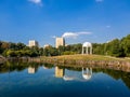 Moscow, Russia - Sept 15. 2018. City park Dubki with a pond in Timiryazevsky district Royalty Free Stock Photo