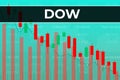 Moscow, Russia Ã¢â¬â September 12, 2021: American financial market index Dow Jones ticker DOW on blue and red finance background