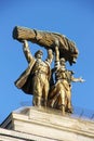 Moscow, Russia - September 13, 2016: Arch of the Main Entrance VDNKh, `Tractor Driver and Collective Farm Girl` Royalty Free Stock Photo