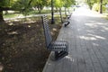 Moscow\Russia, September 3, 2020\Benches on a city street Royalty Free Stock Photo