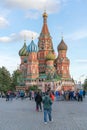 MOSCOW, RUSSIA - September 30, 20018: Cathedral of Vasily the Blessed Saint Basil`s Cathedral on Red Square at sunset, center Royalty Free Stock Photo