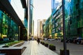 Moscow, Russia - September 10, 2017: Moscow city. District of business centers. Glass skyscrapers reflecting sunlight.