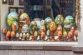 Moscow, Russia - September 13, 2019: Classical russian souvenirs in the window of souvenir shop on Arbat street in the center of Royalty Free Stock Photo