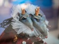 Dolls depicting fairytale rat with three heads in window of Moscow Puppet Theater. Nutcracker by Tchaikovsky. Offensive. Buildings Royalty Free Stock Photo