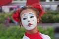 A female mime at the festival `Bright people` in the park Gorkogo at the City Day in Moscow