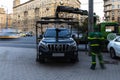 Moscow;Russia,September -first-Two thousand sixteen year;working of ÃÂ tow truckÃÂ  ,car evacuation for parking violation