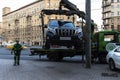 Moscow;Russia,September -first-Two thousand sixteen year;working of ÃÂ tow truckÃÂ  ,car evacuation for parking violation