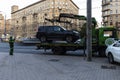 Moscow;Russia, September -first-Two thousand sixteen year;working of ÃÂ tow truckÃÂ  , car evacuation for parking violation