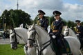 Girls - police cavalrymen take over the protection of public order on the streets of Moscow. Royalty Free Stock Photo