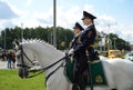 Girls - police cavalrymen take over the protection of public order on the streets of Moscow. Royalty Free Stock Photo