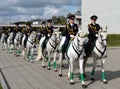 Girls - police cavalrymen take over the protection of public order on the streets of Moscow. Royalty Free Stock Photo