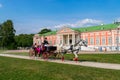 Horse carriage in front of Kuskovo palace and park in Moscow